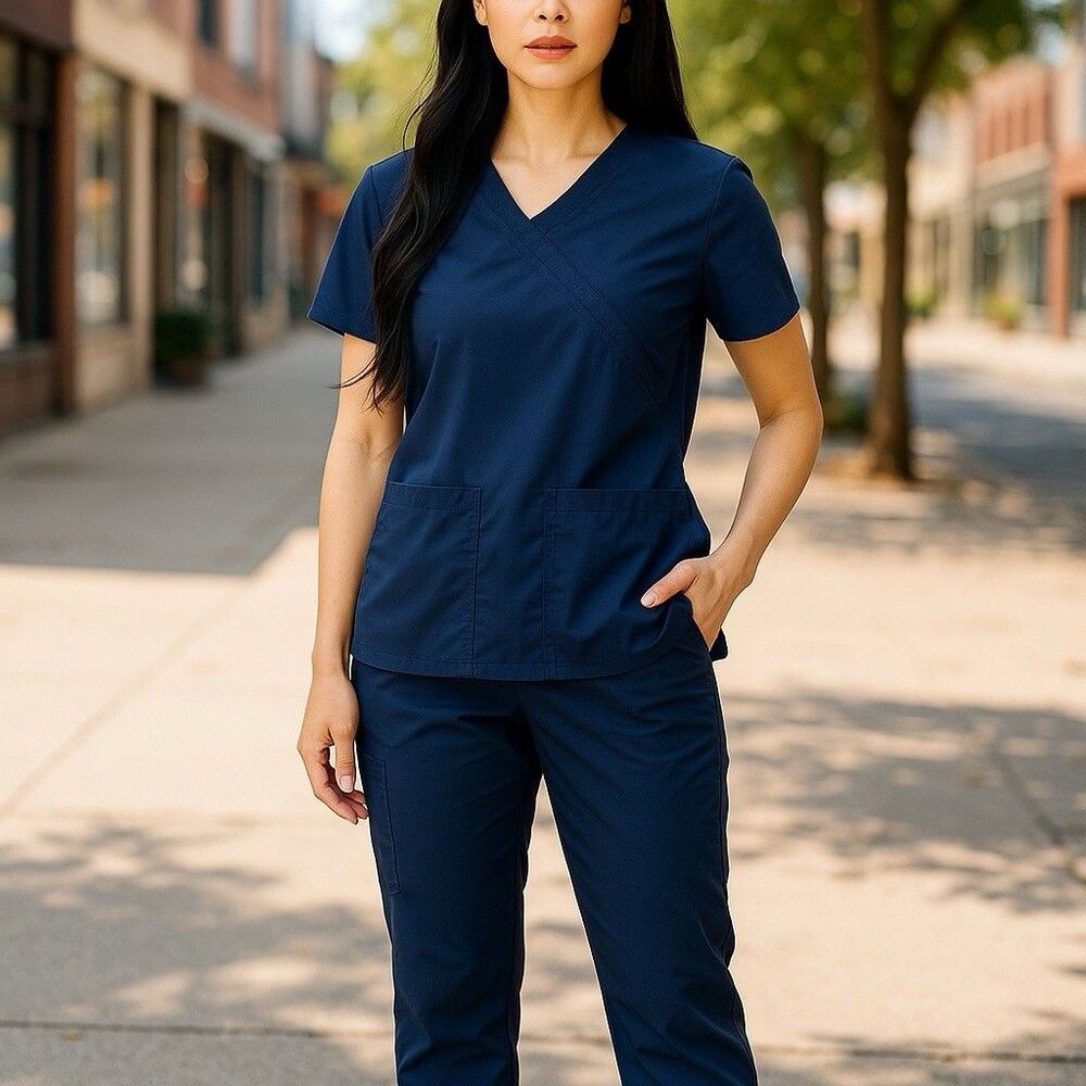 Wonder Wink Pro Women’s Navy Blue Scrub Set 6 Pockets V-Neck XS